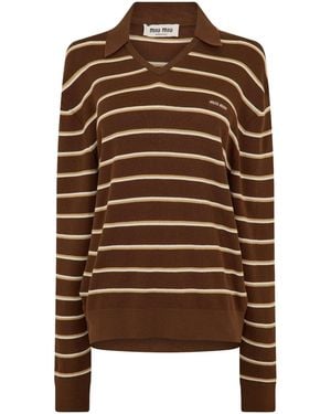Miu Miu Long Sleeve Polo Shirt - Brown