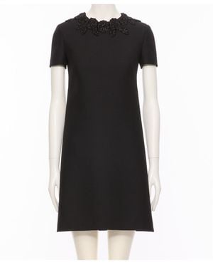 Valentino Embroidered Crewneck Mini Dress - Black