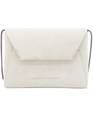Brunello Cucinelli Logo Debossed Envelope Shoulder Bag - White