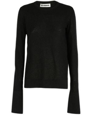 Jil Sander Slit-Cuff Detailed Crewneck Knitted Jumper - Black