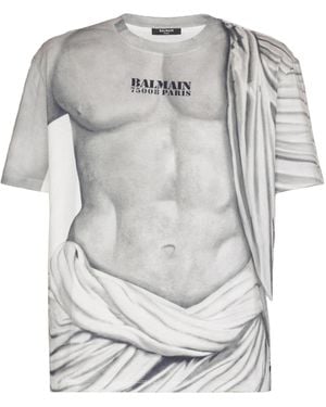 Balmain Graphic Printed Crewneck T-Shirt - Grey