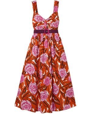 Diane von Furstenberg Elisa Belted Gathered Floral-Print Cotton-Blend Poplin Midi Dress