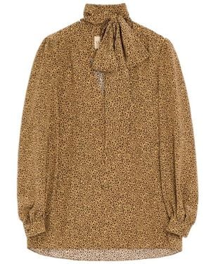 Valentino Crepe De Chine Shirt With Fauve Eclat Micromacula Print - Brown
