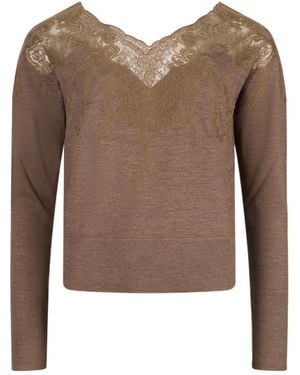 Ermanno Scervino Long-Sleeved Knit Top - Brown
