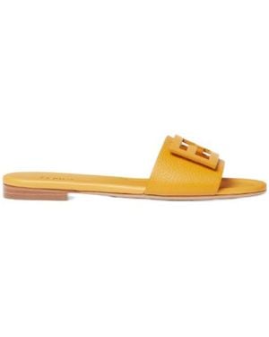 Fendi Baguette Leather Slides - Yellow