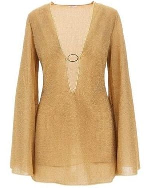 Oséree Deep V-Cut Dress - Natural