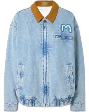 Mother Corduroy-Trimmed Appliquéd Denim Jacket - Blue