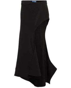 Mugler Asymmetric Jersey Midi Skirt - Black