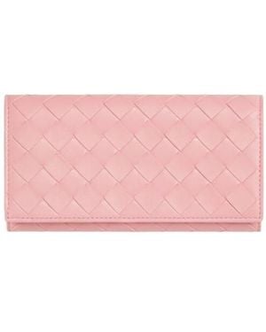 Bottega Veneta Intrecciato Large Flap Wallet - Pink