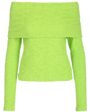MSGM Embossed Off-Shoulder Long Sleeved Top - Green