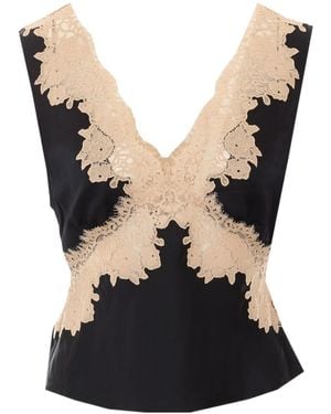 RIXO London Lace Trim V-Neck Top - Black