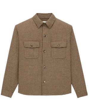 Saint Laurent Logo Embroidered Button-Up Overshirt - Brown
