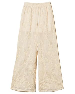 Twinset Embroidery Palazzo Trousers - White