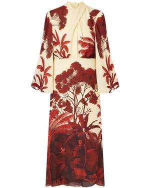 Johanna Ortiz Maiden Voyage Palm-Print Midi Dress - Red