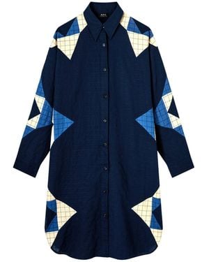 A.P.C. Patchwork Belted Shirt Dress - Blue