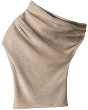 STAUD Asymmetric Draped Knit Top - Grey