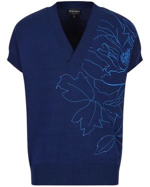 Emporio Armani Vneck Knit Vest - Blue