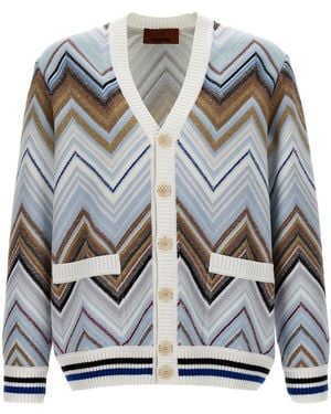 Missoni Zig-Zag Woven V-Neck Cardigan - Grey