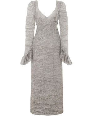 Sandra Mansour Ruffled Glittered Tulle Gown - Gray