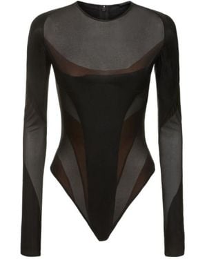 Mugler Plain Knit Long Sleeve Jumpsuit - Black
