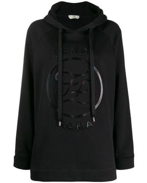 Fendi Ff Karligraphy Embossed Hooded Jumper - Black