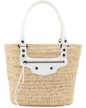 Balenciaga Le Cagole Raffia Basket Bag in White | Lyst