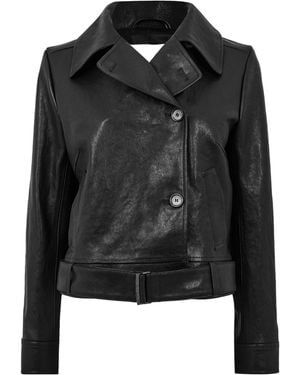 Magda Butrym Collared Cropped Leather Jacket - Black