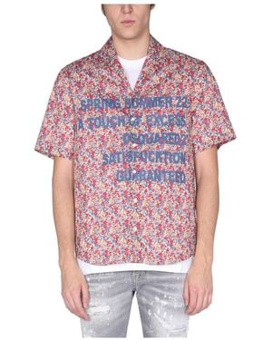 DSquared² Logo Floral Printed Bowling Shirt - Red