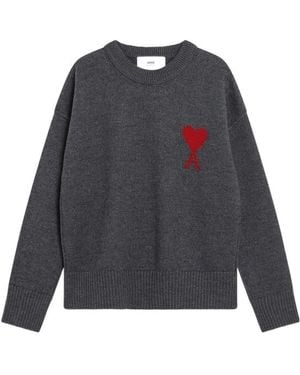 Ami Paris Ami De Coeur Crewneck Knitted Jumper - Blue