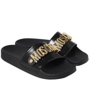 Moschino Logo-Plaque Slip-On Slides - Black