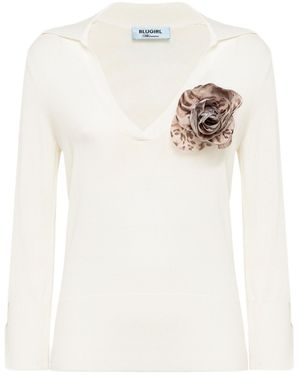 Blugirl Blumarine Collared Long-Sleeved Knit Jumper - White