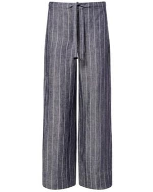 Max Mara Cresta Pinstripe Linen Wide-Leg Pants - Gray