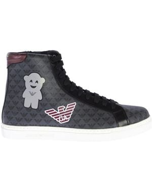 Emporio Armani Round-Head Flat High-Top Shoes - Black
