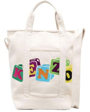 KENZO Logo-Patch Top Handle Bag - White