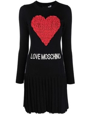 Moschino Tulle-Heart Logo Knit Dress - Black