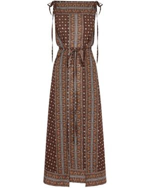 Doen Belted Printed Organic Cotton-Voile Midi Dress - Brown