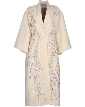Dior V-Neck Long-Sleeved Coat - Natural