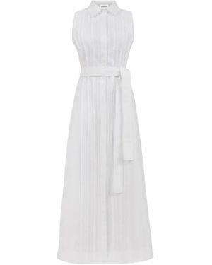 P.A.R.O.S.H. Canyox Belted Maxi Shirt Dress - White