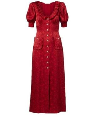 Alessandra Rich Floral Silk Jacquard Midi Dress - Red