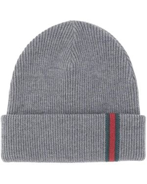 Gucci Web Detailed Knitted Beanie - Grey