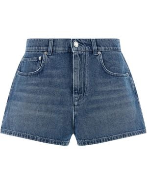 Moschino Heart Distressed Denim Shorts - Blue