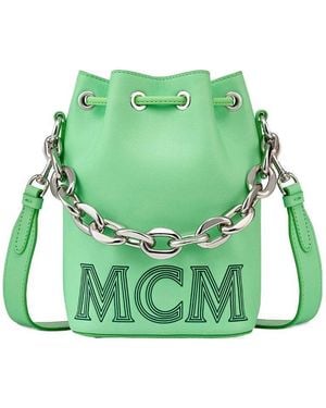 MCM Logo-Print Chain-Link Bag - Green