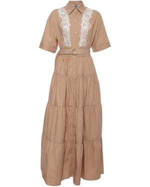 ERMANNO FIRENZE Short Sleeve Dress - Natural