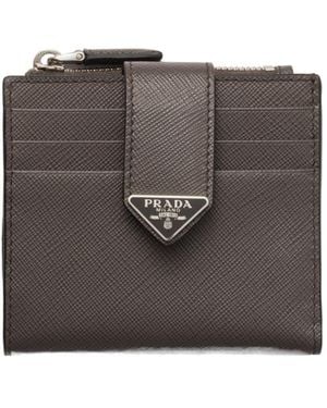 Prada Saffiano Leather Card Holder - Gray