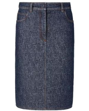 Fendi Ff Jacquard Denim Midi Skirt - Blue