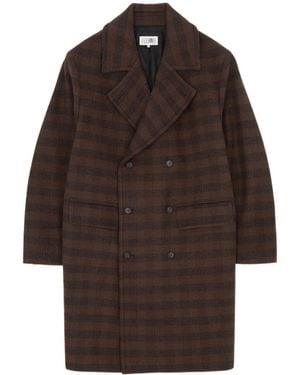 MM6 by Maison Margiela Double-Breasted Checked Long Coat - Brown