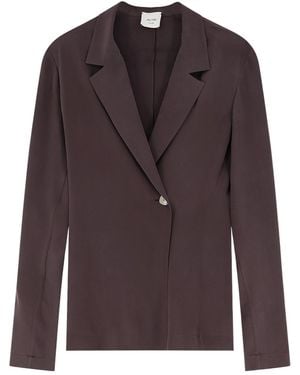 Alysi Single-Breasted Silk Blazer - Brown