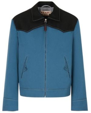 Marni Water-Repellent Gabardine Jacket With Contrast Yokes - Blue