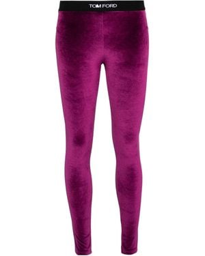 Tom Ford Logo-Waist Velvet Leggings - Purple