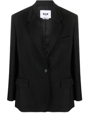 MSGM Notched-Lapels Single-Breasted Blazer - Black